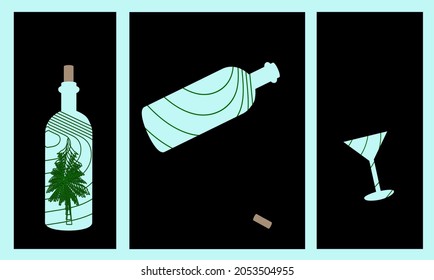 bottle wine winter line art
