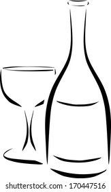 bottle and wineglass. vector illustration