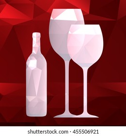 bottle and wineglass  vector on a dark  background , polygonal design,  low poly style