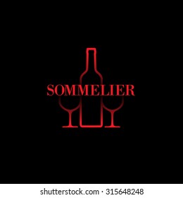 Bottle and wineglasses with text. Template for logo, label, emblem, icon, symbol. Vector illustration.
