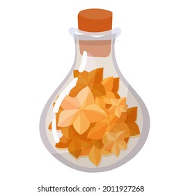 A bottle with a witch's potion. Catering. An element for celebrating Halloween. Vector illustration isolated on white background.