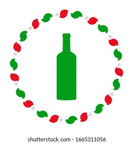 Bottle and wreath on white