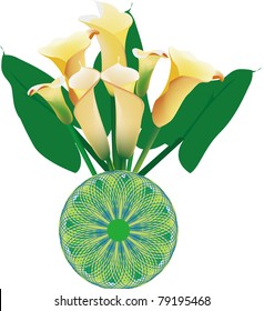 A bottle of yellow calla lily on white background