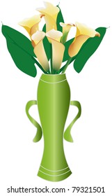 A bottle of yellow calla lily on white background