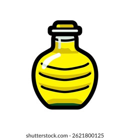 Botella de líquido amarillo se sienta en el estudio de detalle de alimentos