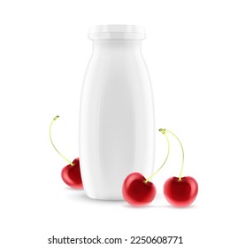 Botella de yogur con cereza. Vector EPS10