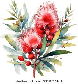 Bottlebrush Watercolor illustration. Hand drawn underwater element design. Artistic vector marine design element. Illustration for greeting cards, printing and other design projects.