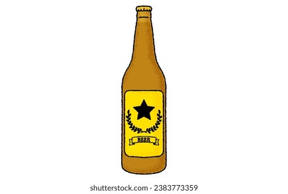 Bottled beer with a hand-drawn, analog touch, Vector Illustration