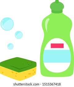 Bottled dish soap and sponge