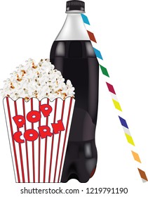 bottled drink with popcorn