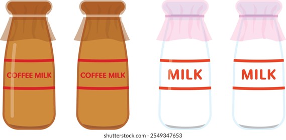 Bottled milk and coffee milk illustration set