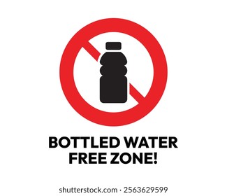 Bottled Water Free Zone Sign with Clear Prohibition Symbol, Essential for Environmental Responsibility and Venue Policy, High-Quality Vector Stock Image