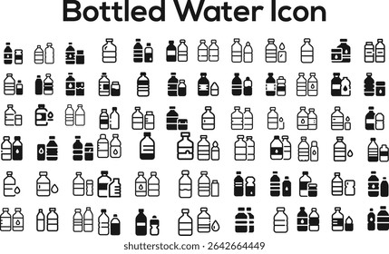 bottled water Icon.eps, collection, sketches, logo illustrations, web symbols, outline style pictograms package isolated on white background. Vector graphics. stock illustration