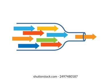 Diagrama de cuello de botella con icono de flecha. Imagen Clipart aislada sobre fondo blanco