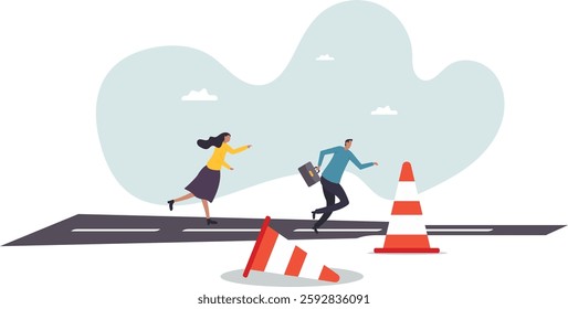 Bottleneck make business run slow, struggle workflow or busy point make project delay, traffic jam or trouble flow.business concept.flat character.