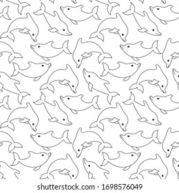 Bottlenose dolphin - antistress coloring book - vector linear picture for coloring. Sea animal - bottlenose dolphin - antistress for marine coloring book. Outline. Hand drawing.