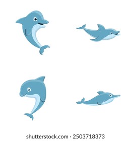 Bottlenose dolphin icons set cartoon vector. Sea and ocean animal. Underwater life