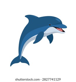 Bottlenose dolphin leaping midair against plain white background.