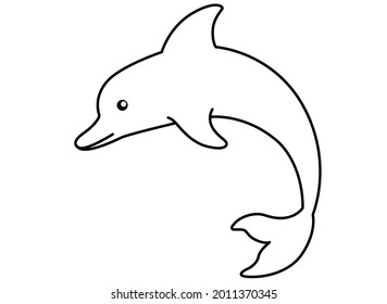 Bottlenose dolphin - vector stylized linear picture for coloring pages, logo or pictogram. Outline. Jumping Dolphin emerging from the water is a sign or symbol for identity.