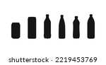 Bottleof water, vector can of soda icon set. Plastic and aluminum bottled beverage symbol. Water, beer, soda and juice silhouette.