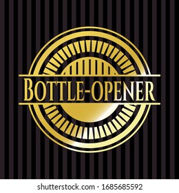 Bottle-opener gold emblem or badge. Vector Illustration. Detailed.