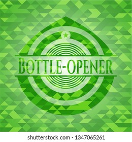 Bottle-opener green emblem. Mosaic background