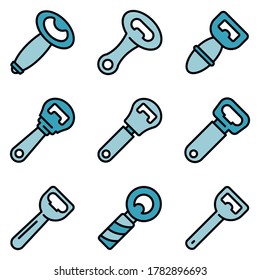 Bottle-opener icons set. Outline set of bottle-opener vector icons thin line color flat on white