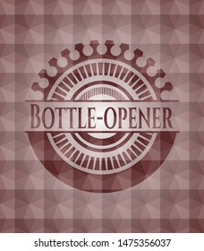 Bottle-opener red badge with geometric pattern background. Seamless.