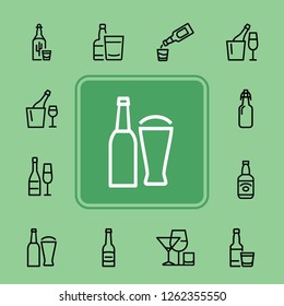 Bottles of alcohol line icon set. Glass, shot, flute, spirits. Alcoholic drinks concept. Can be used for topics like restaurant, bar, pub, addiction
