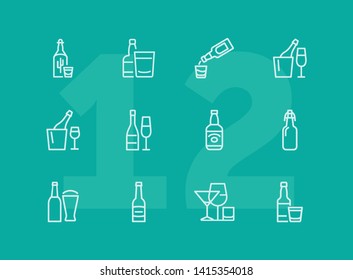 Bottles of alcohol line icon set. Glass, shot, flute, spirits. Alcoholic drinks concept. Can be used for topics like restaurant, bar, pub, addiction