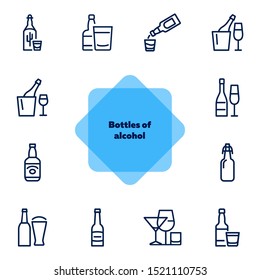 Bottles of alcohol line icon set. Glass, shot, flute, spirits. Alcoholic drinks concept. Can be used for topics like restaurant, bar, pub, addiction