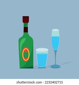 Bottles of alcoholic drinks with glasses vector illustration