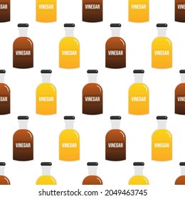 Frascos de vinagre de sidra de manzana y dibujos animados de vinagre balsámico estilo vectorial sin fisuras fondo de patrón.