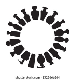 bottles array in circle shape, round shape silhouette