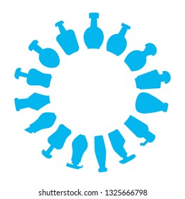 bottles array in circle shape, round shape blue