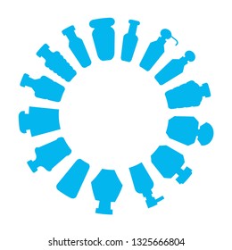 bottles array in circle shape, round shape blue