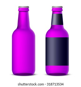 Bottles of beer or cocktail template,  violet colored - realistic vector illustration