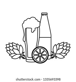 bottles of beer and glass isolated icon