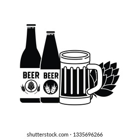 bottles of beer and glass isolated icon
