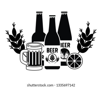 bottles of beer and glass isolated icon