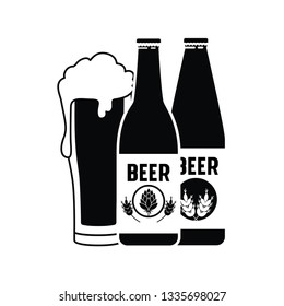 bottles of beer and glass isolated icon