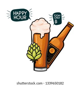 bottles of beer and glass isolated icon