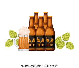 bottles of beer and glass isolated icon