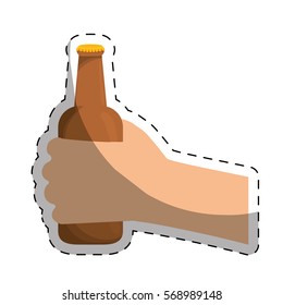 bottles of beer in the hand icon design, vector illustration