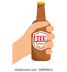 bottles of beer in the hand icon design, vector illustration