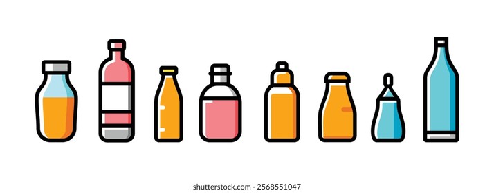 bottles of beer icon set. flat vector illustration of bottles, beer bottle and beer