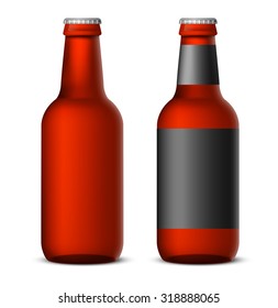 Bottles of beer template, red and black colored - realistic vector illustration