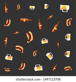 bottles beers and hot dog oktoberfest pattern background