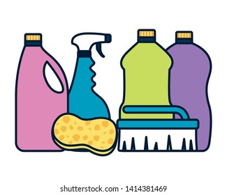 bottles brush sponge spring cleaning tools vector illustration