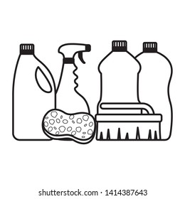 bottles brush sponge spring cleaning tools vector illustration